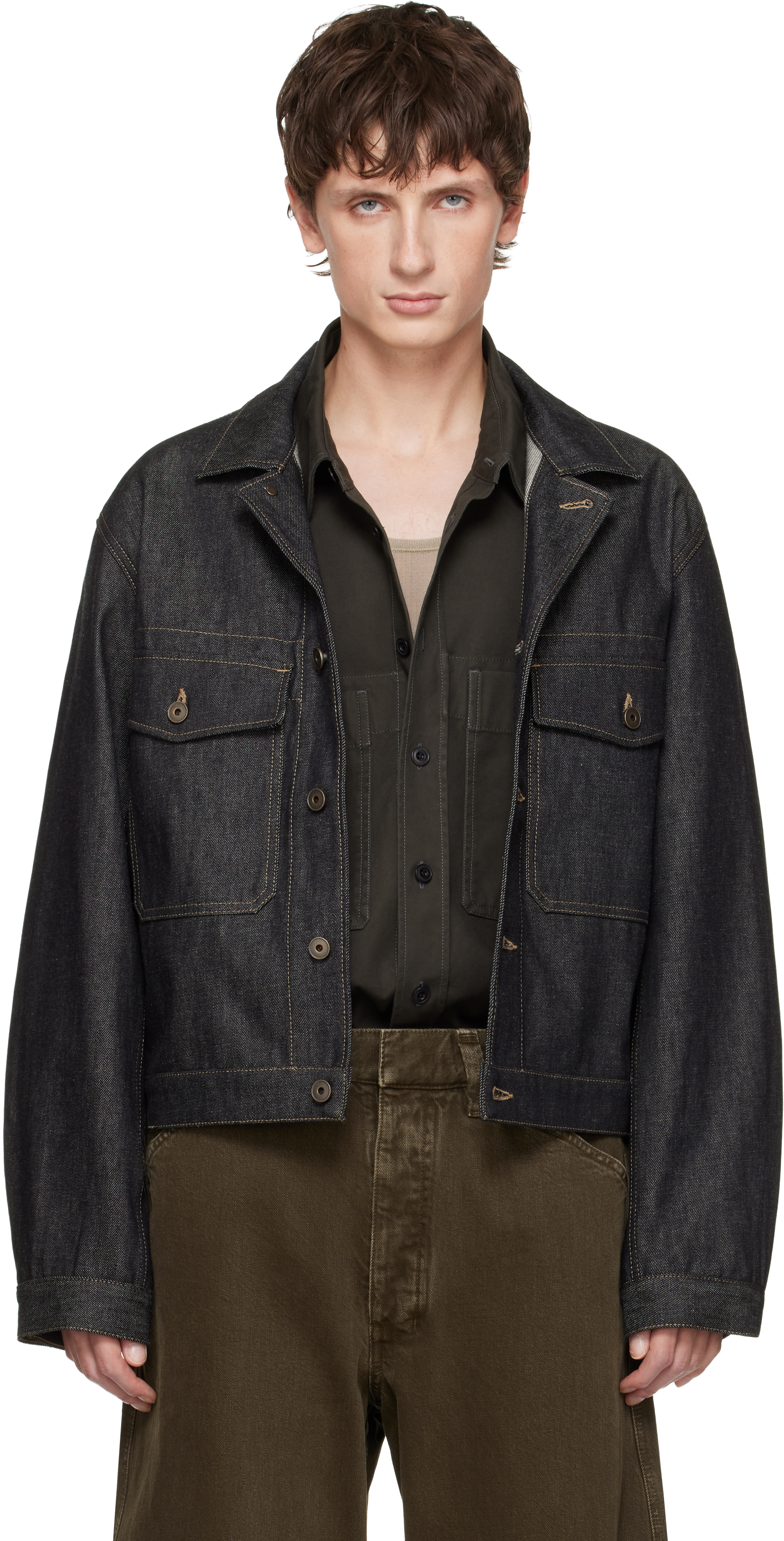 LEMAIRE: Navy Trucker Denim Jacket | SSENSE