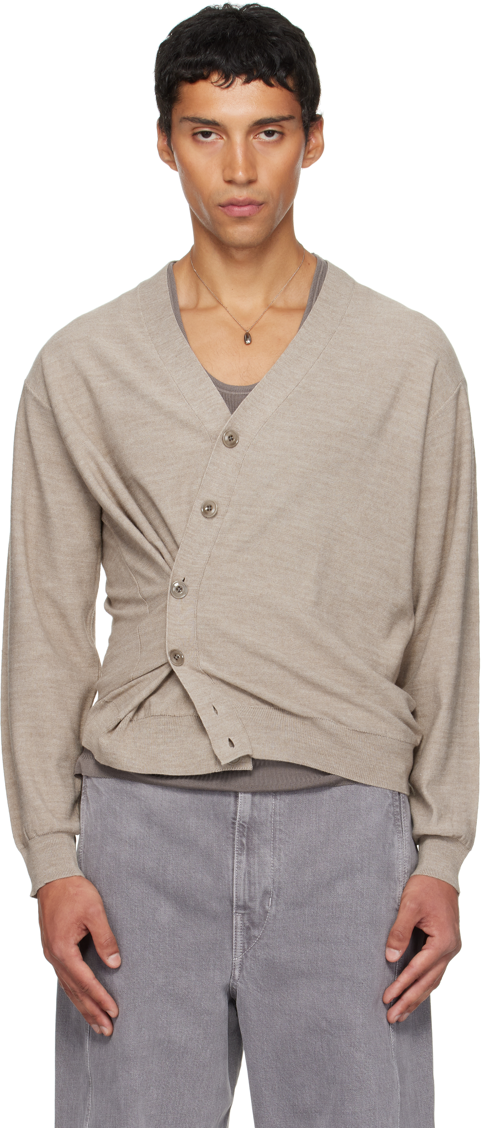 LEMAIRE: Beige Relaxed Twisted Cardigan | SSENSE