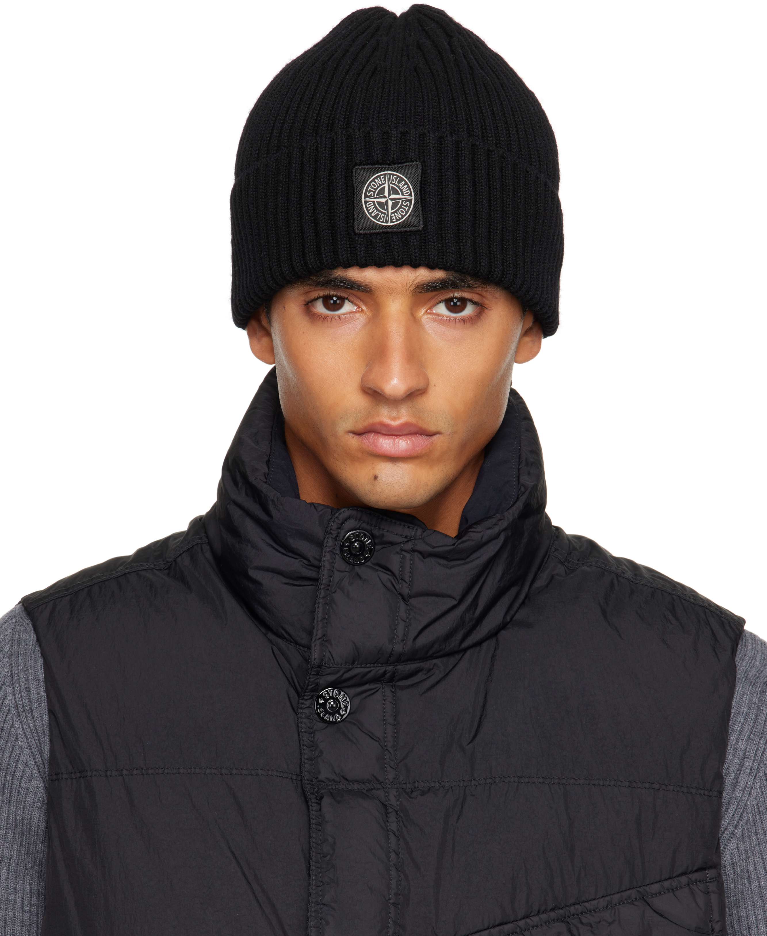 Stone Island: ブラック N100002 フルリブ ビーニー | SSENSE 日本