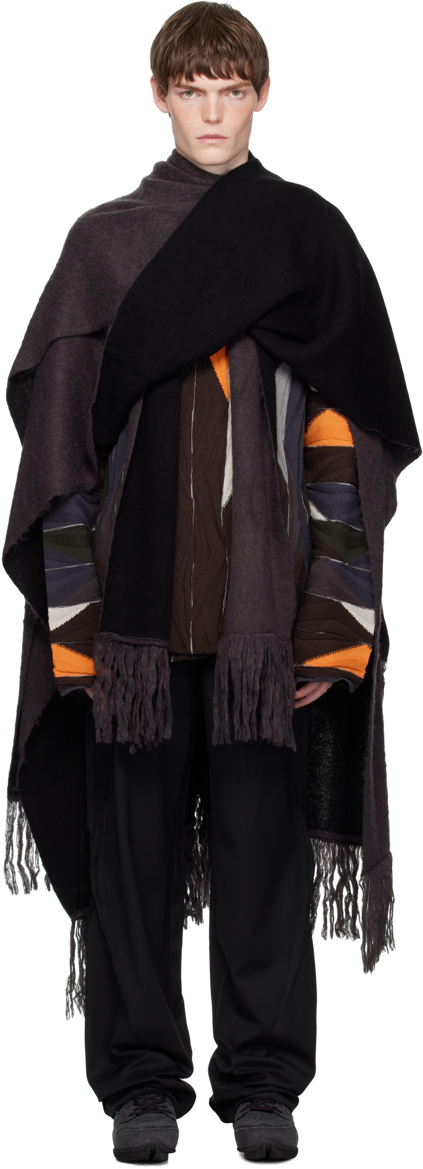 Black & Brown Tarr Throw Scarf by Kiko Kostadinov on Sale
