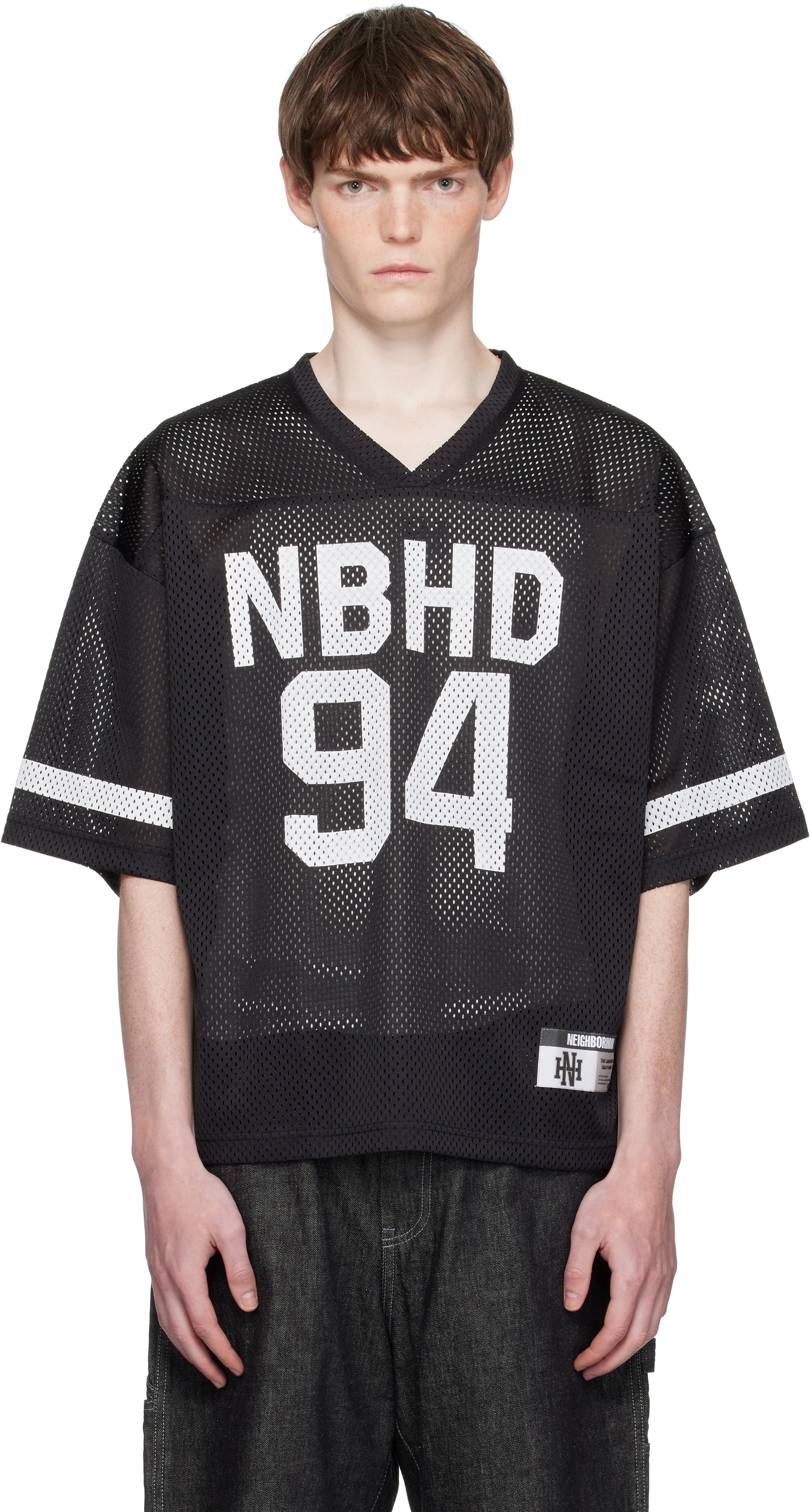 Black Hockey V-neck Jersey by Neighborhood on Sale