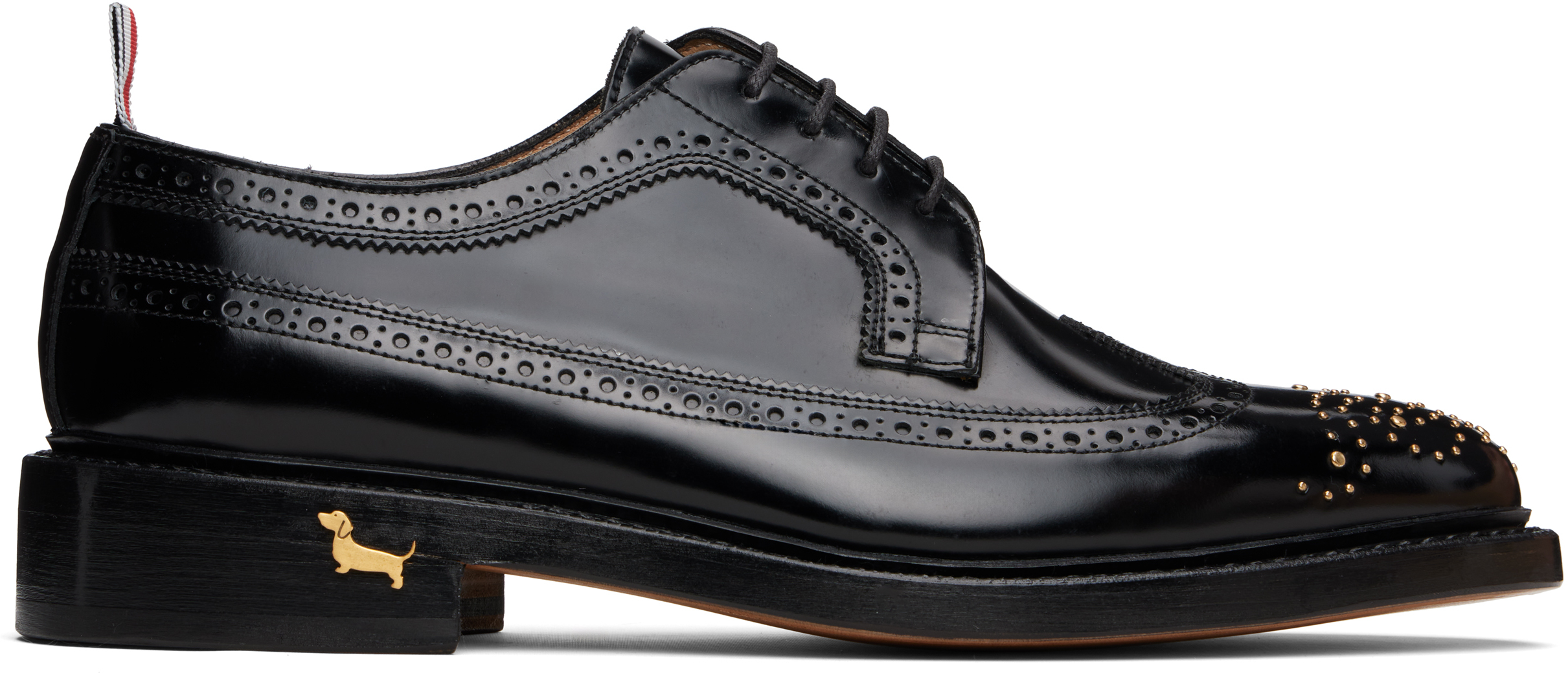Thom Browne: Black Spazzolato Leather Longwing Brogues | SSENSE