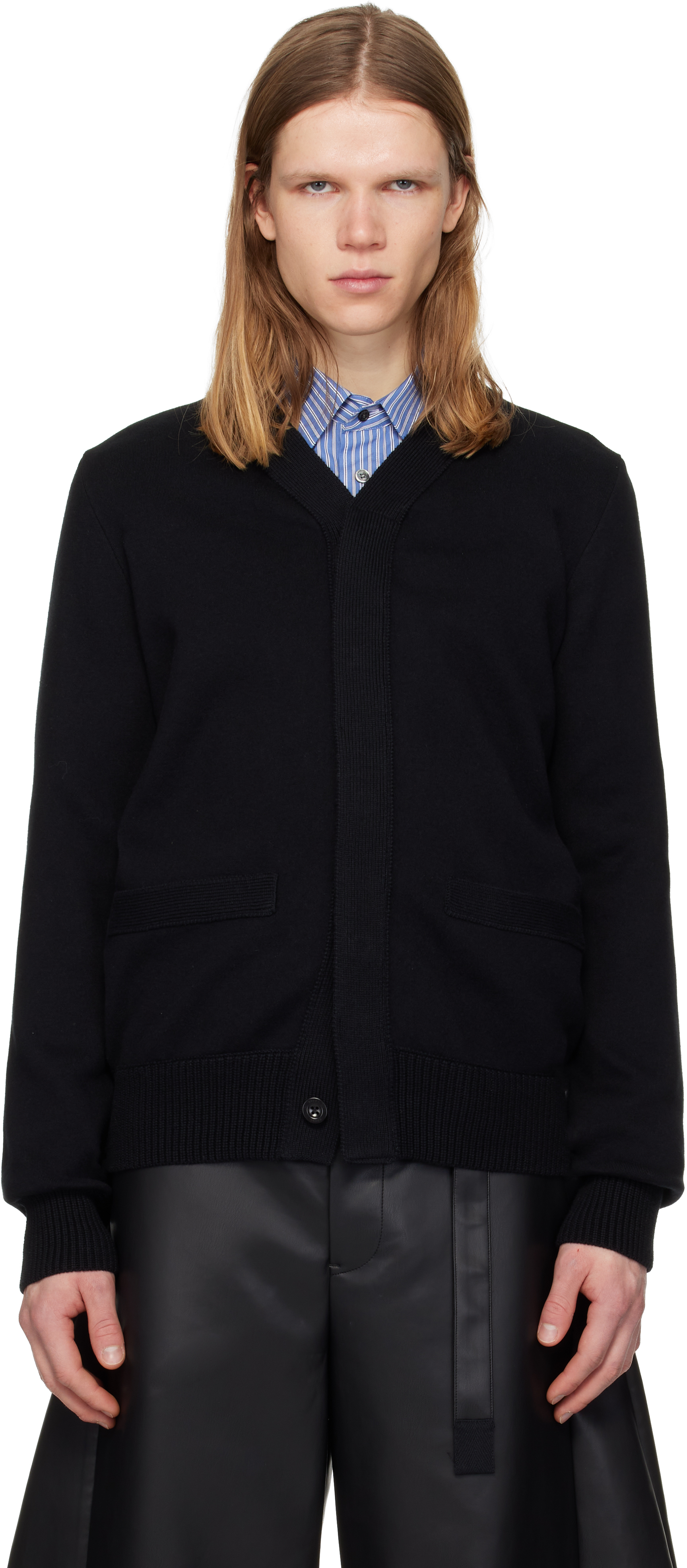 sacai: Black Cotton Cashmere Knit Cardigan | SSENSE
