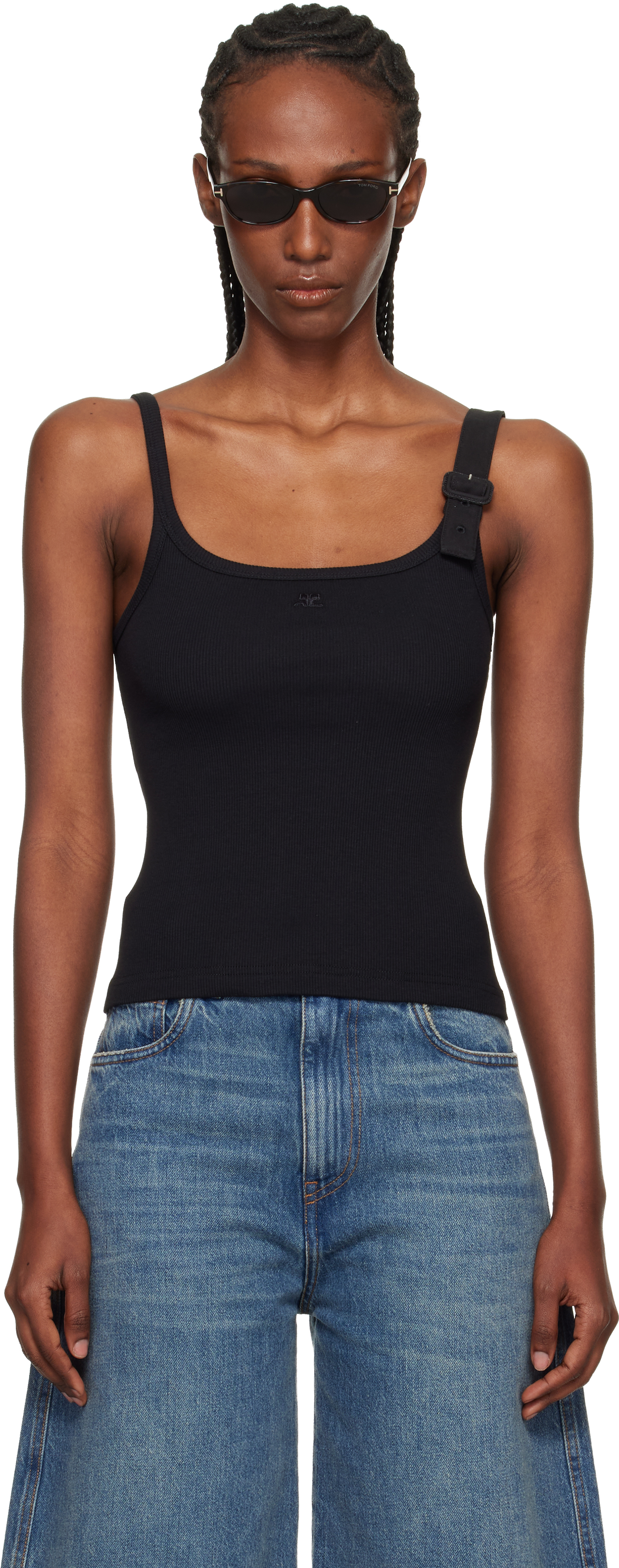 Courrèges: ブラック Buckle 90's リブ キャミソール | SSENSE 日本