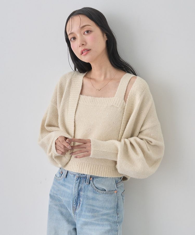 SET2点スパンコールニットボレロ×タンク/earth music&ecology（アース