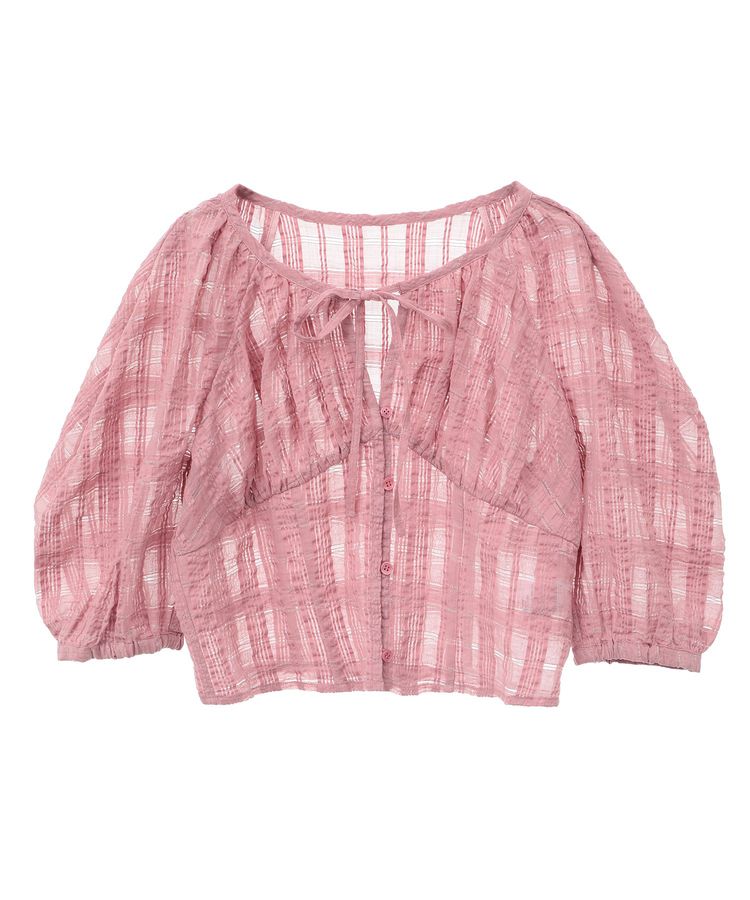 シアーチェックパフスリーブブラウス/earth music&ecology（アース