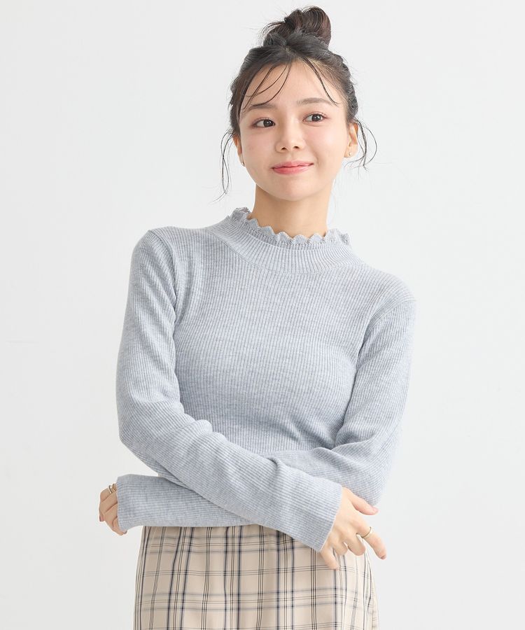 レーシーハイネックリブプルオーバー/earth music&ecology（アース