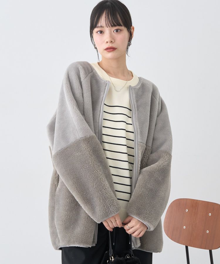 ノーカラーフェイクムートンコート/earth music&ecology（アース