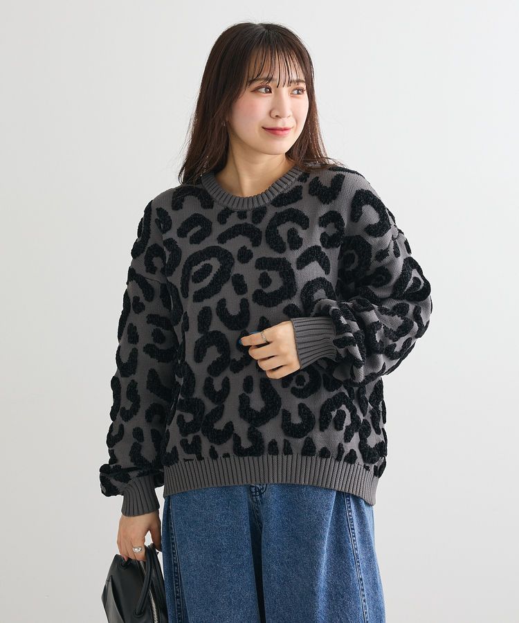 furry rate レオパードジャカードニット/Green Parks（グリーン