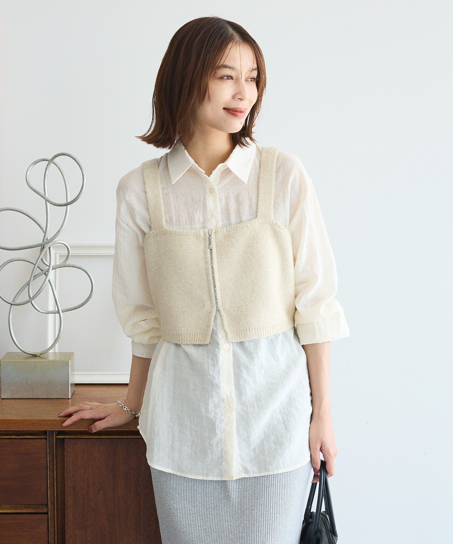 SET2点ラメシャギービスチェ+シャツ/Green Parks（グリーン パークス