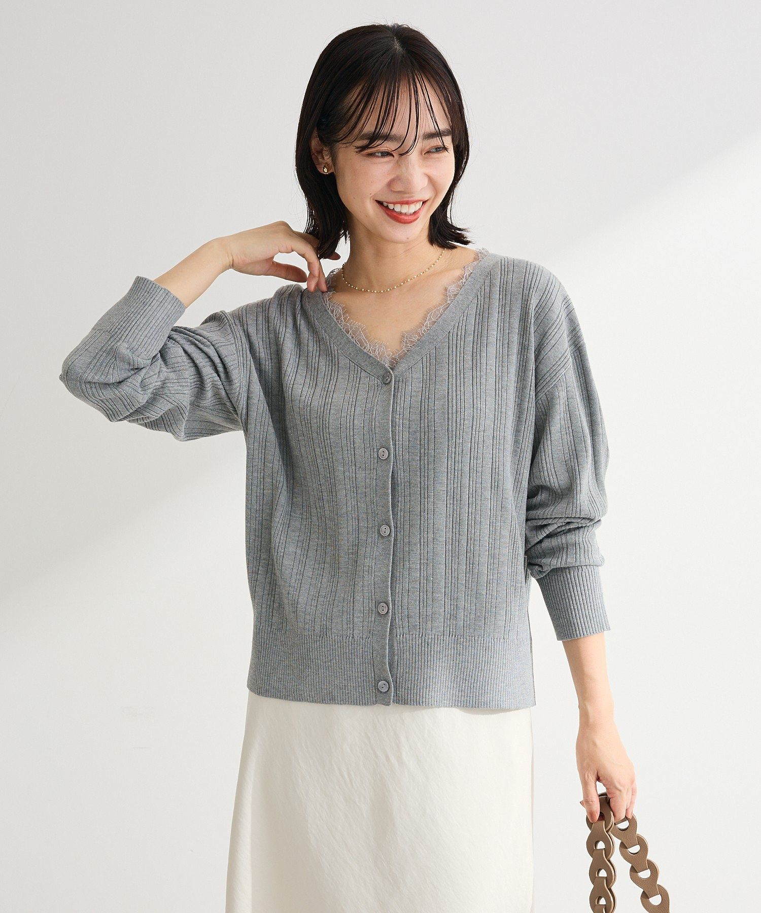 レースドッキングニットカーディガン/Green Parks（グリーン パークス