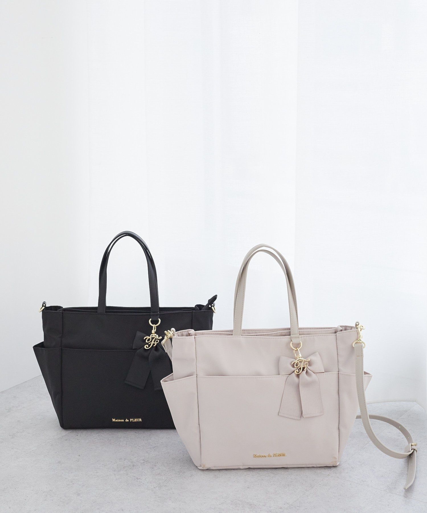 撥水加工リボンチャームマルチポケットトートS/Maison de FLEUR