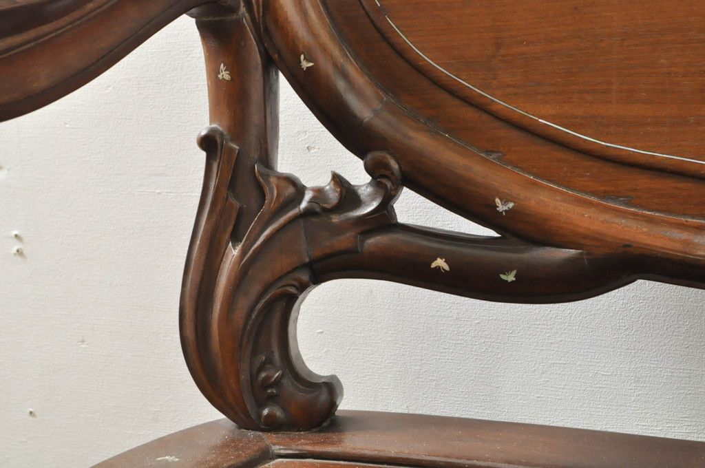 siho꧁唐木・花梨家具꧂ベンチソファ&アームチェア2脚&テーブルセット