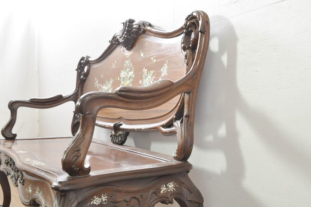 siho꧁唐木・花梨家具꧂ベンチソファ&アームチェア2脚&テーブルセット