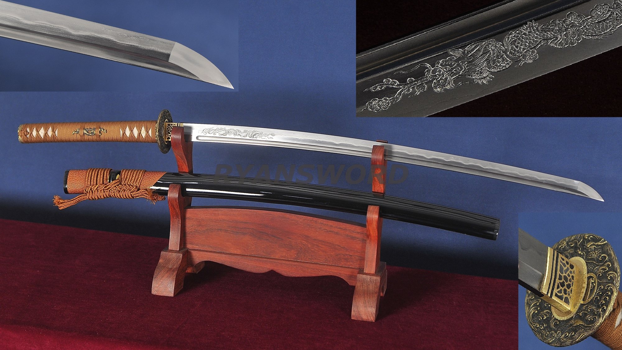 Katana Honsanmai Clay Tempered Hazuya Polish Hand-Engraved Blade