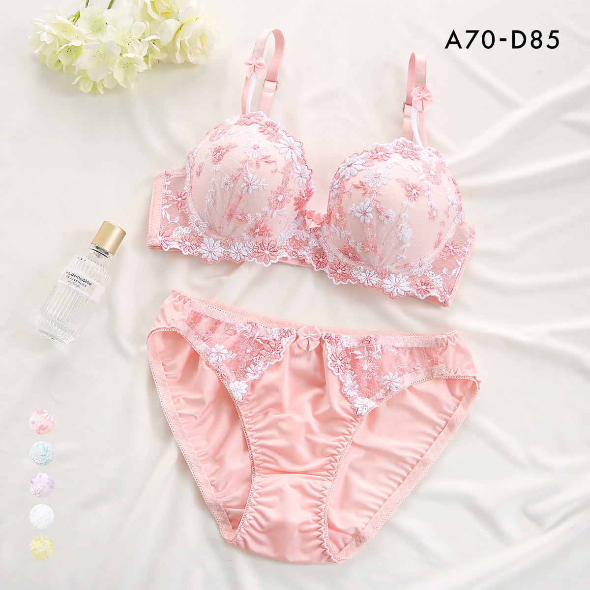 サンエイ ギュピールレース 小花刺繍 ブラジャー ショーツ セット ABCD