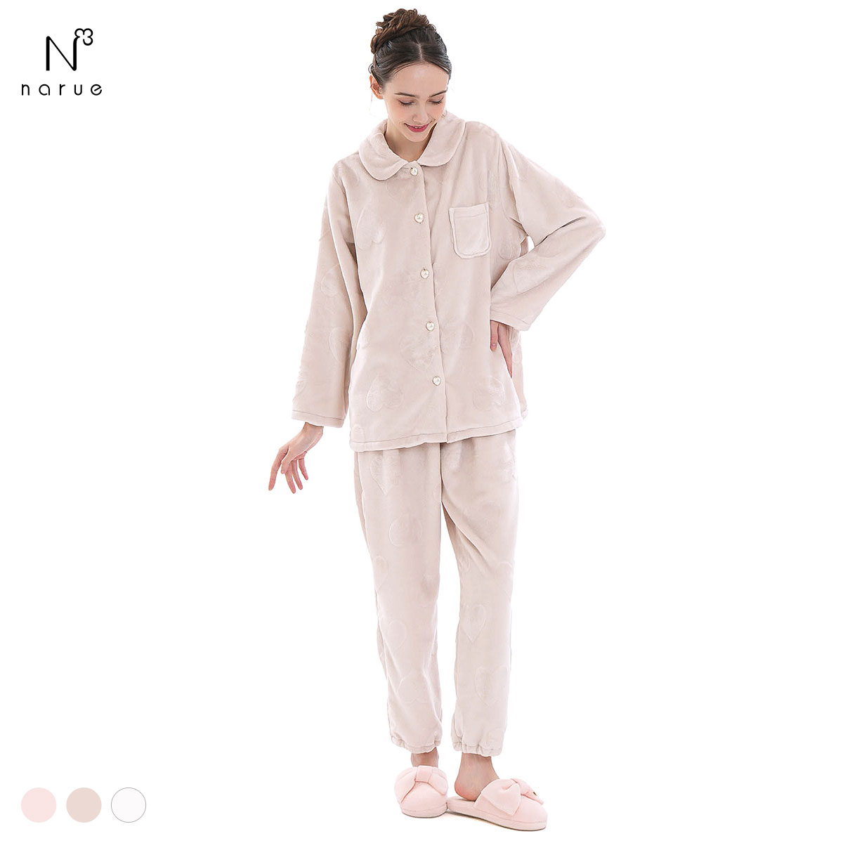 ナルエー パジャマ シャイニースノーエンボスハートシャツパジャマ