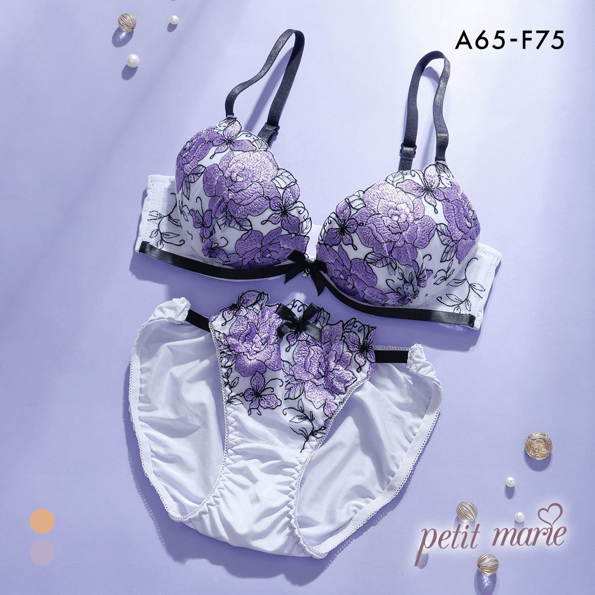 プチマリー ローズ刺繍 ブラセット ABCDEF ブラジャー ショーツ セット