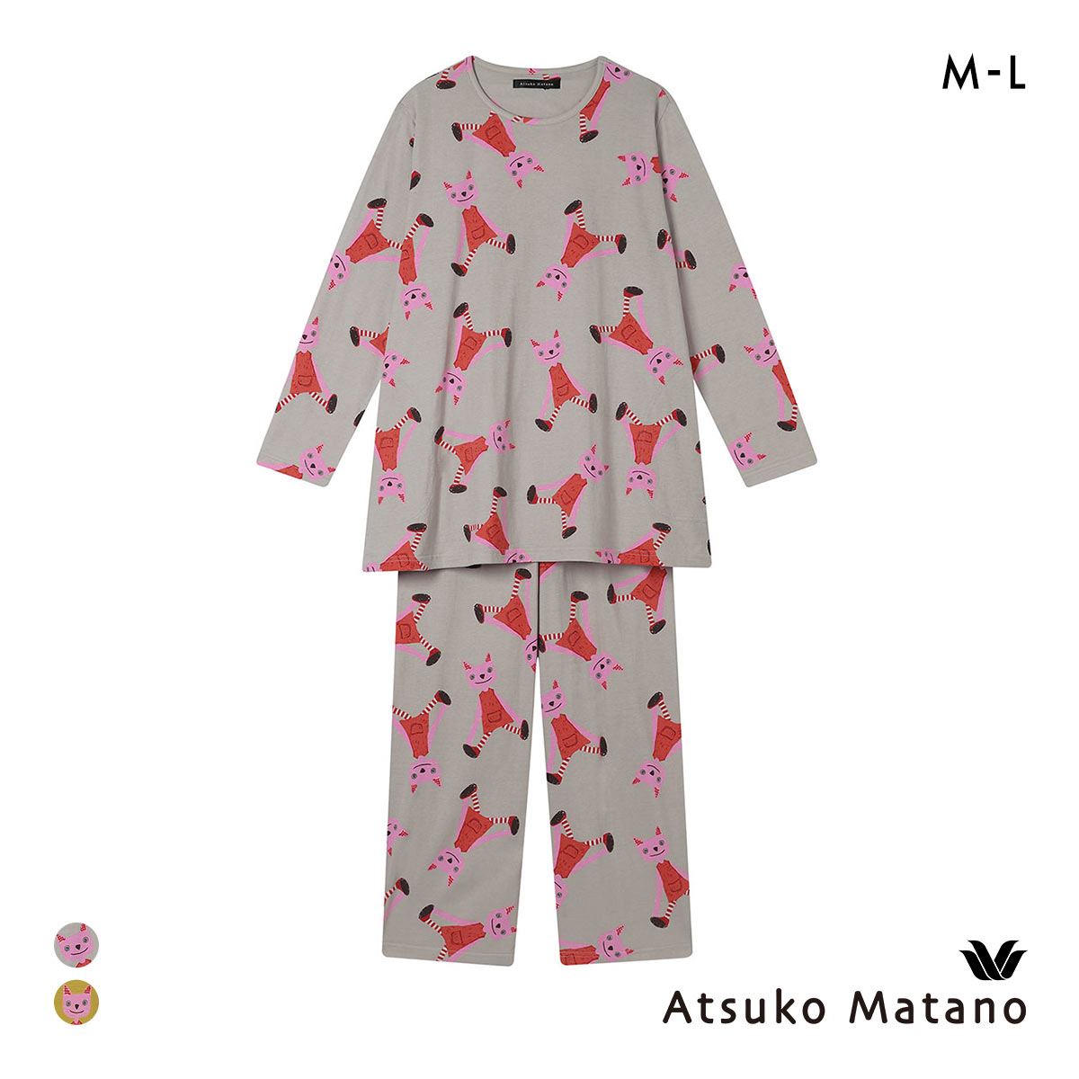 ワコール マタノアツコ 長袖 パジャマ 上下セット 愛らしい猫の