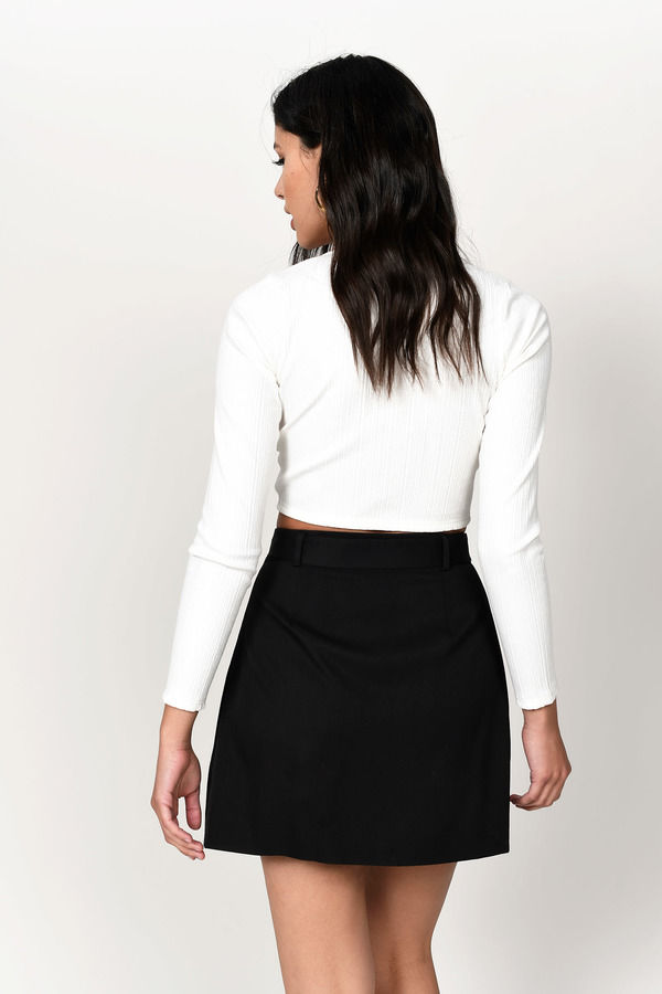 Sexy Black Skirt - A-line Skirt With Front Slits - Belted Skirt