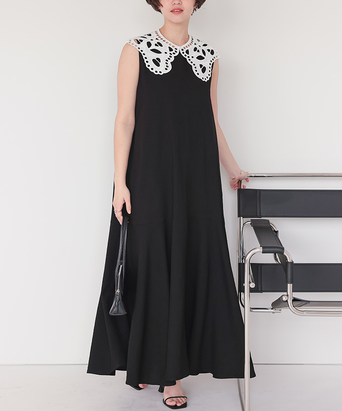 レースつけ襟付ノースリーブワンピース | titivate