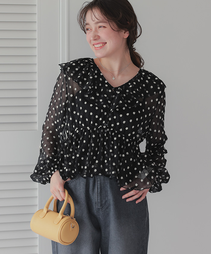 ワンダフルワールドリバイバルブラウス焦げ茶ブラウンフリル満載