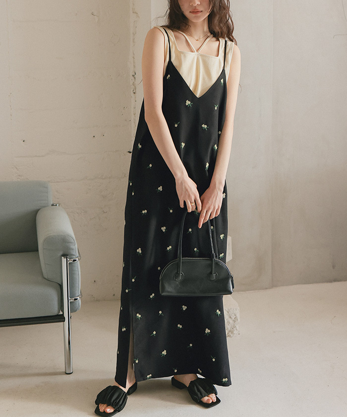 前後2wayフラワー刺繍キャミソールワンピース【メール便可／100