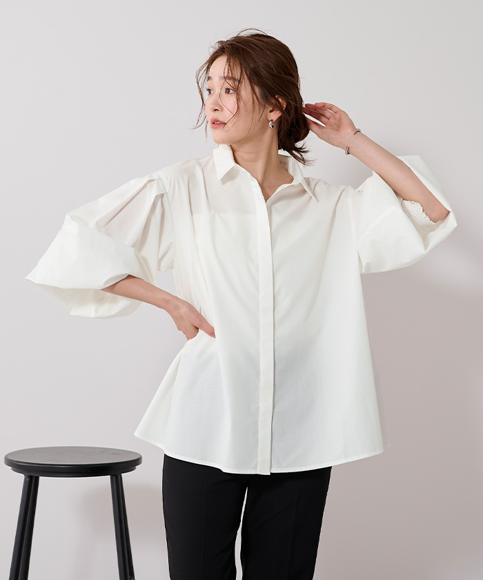 スタンダードカラーボリュームスリーブフレアシャツ【メール便可／100
