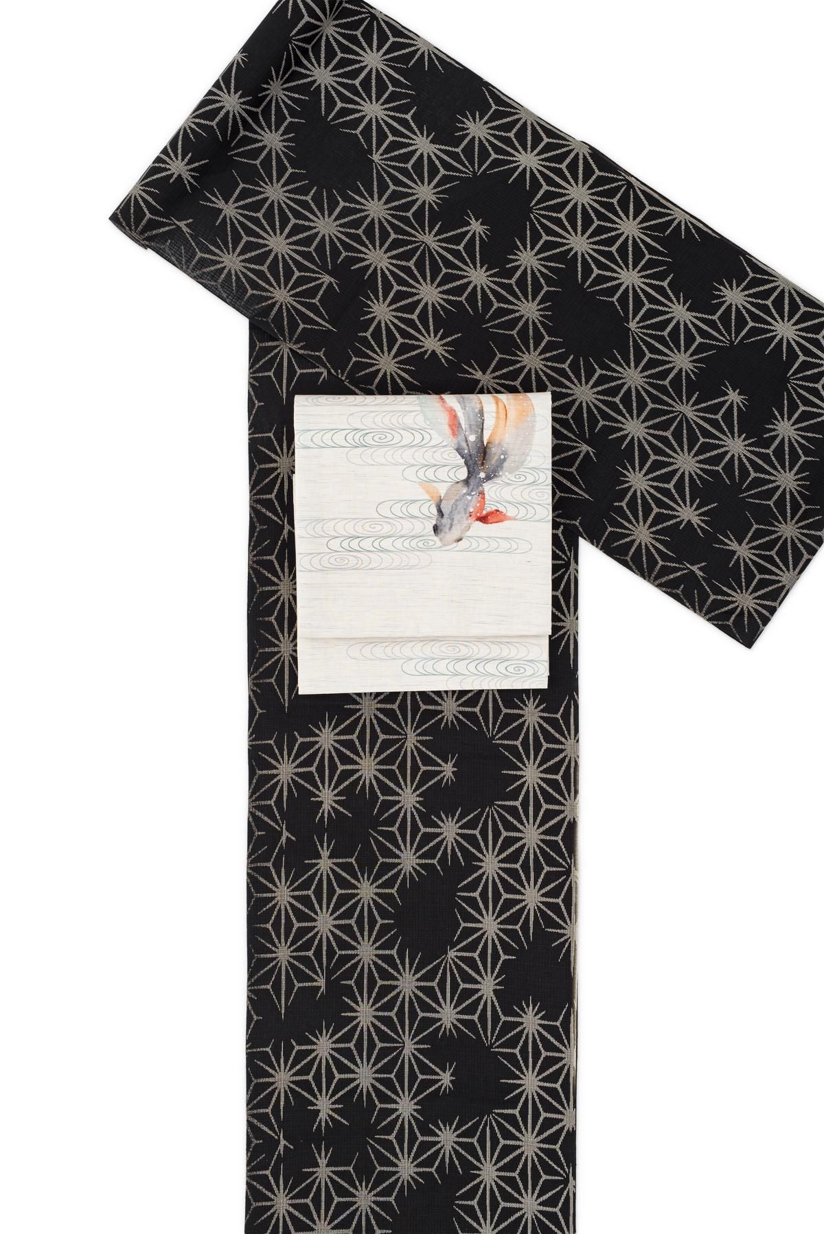 反物】新品 綿麻浴衣 破れ麻の葉 - からん::アンティーク着物