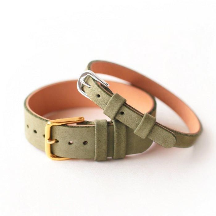 No.N6 モスグリーン/ヌバック 手作りの腕時計用革ベルト｜シー