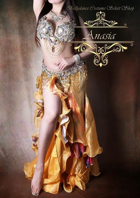 ベリーダンス フレアスカート ゴールド×柄 オリエンタルスカート