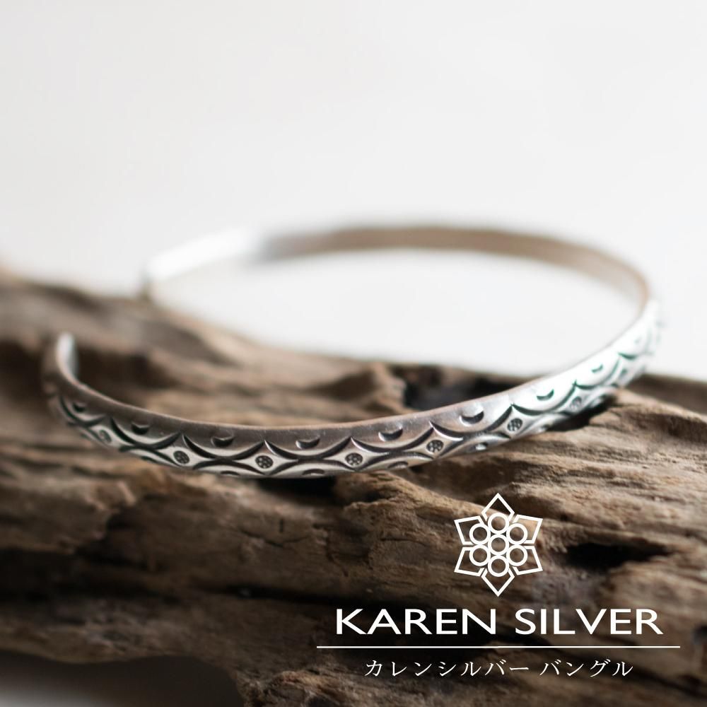 カレン族シルバーバングル 015 - 天然石＋マクラメアクセサリーの