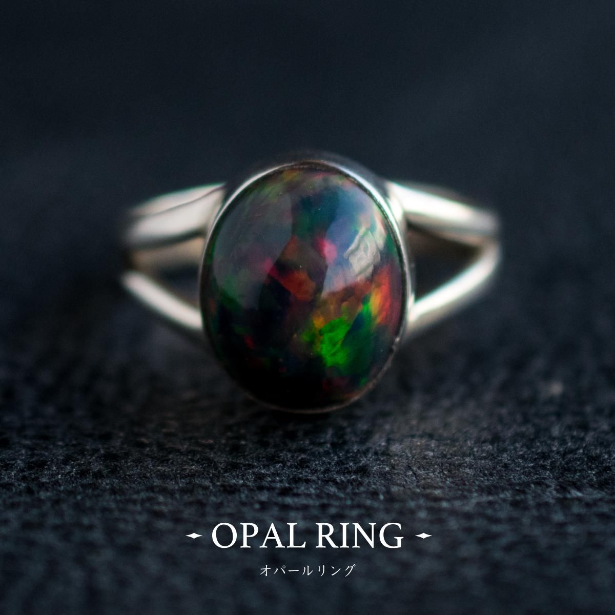 ブラックオパールのシルバーリング - 天然石＋マクラメアクセサリーの