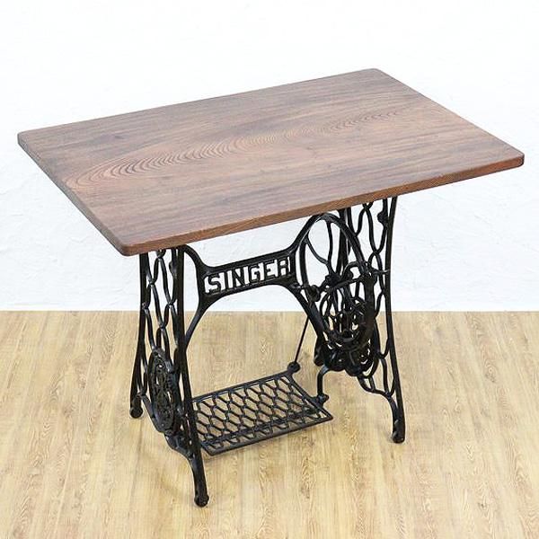 シンガーミシンテーブル｜鉄脚×ケヤキ天板のアンティークデスク・幅91cm