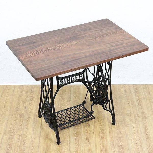 シンガーミシンテーブル｜鉄脚×ケヤキ天板のアンティークデスク・幅91cm