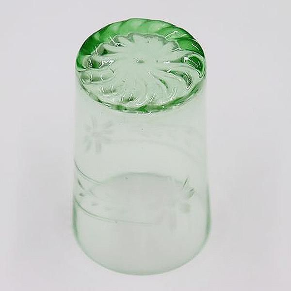 昭和レトロウランガラスコップ 大正ロマンのグリーンアンティーク