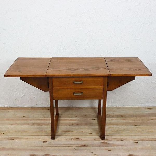 フランスアンティーク木製ドロップリーフテーブル/折畳式机バタフライ