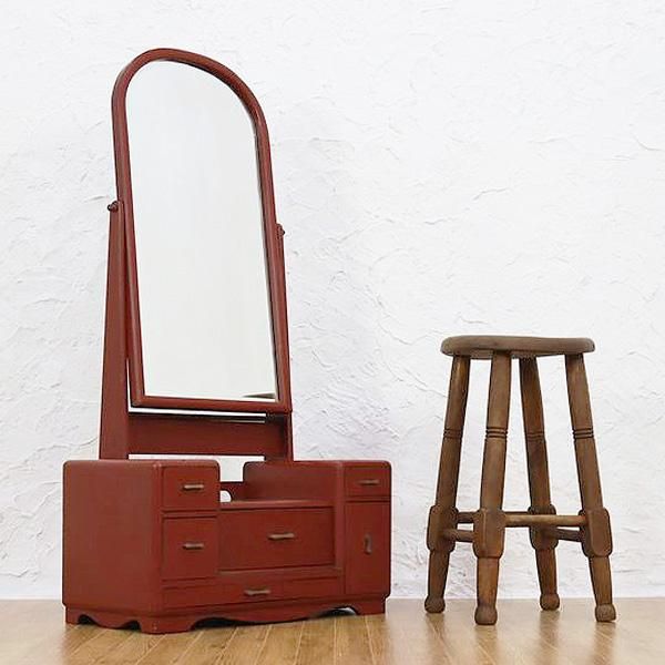 大正ロマン朱塗り鏡台 手鏡付き化粧台
