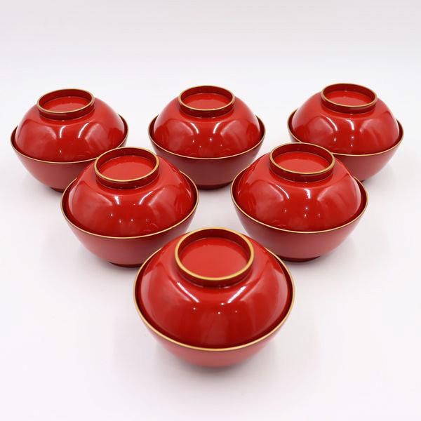 輪島塗朱塗り金縁吸物椀 大正時代アンティーク