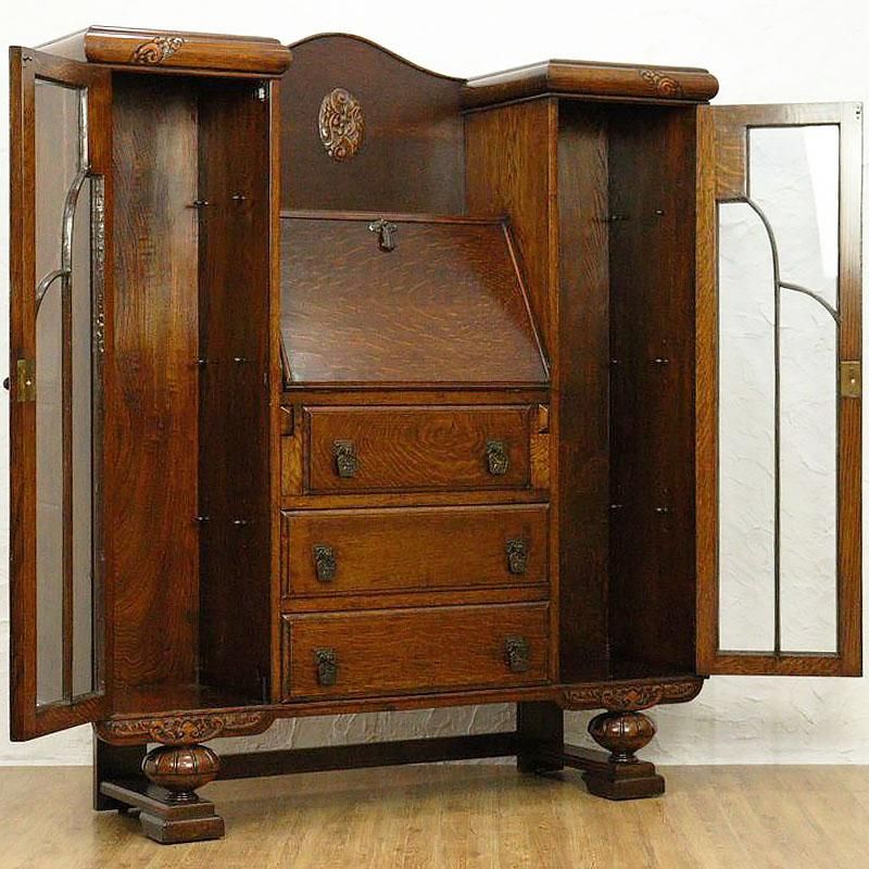 イギリス アンティーク家具 ビューロー オーク 本棚 サイドバイサイド