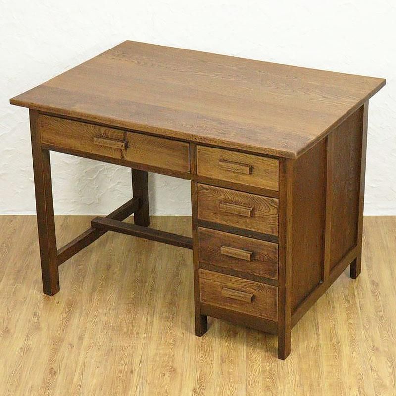 ナラ×ケヤキ材のレトロ片袖デスク｜幅106.5cm・収納力と実用性を備えた