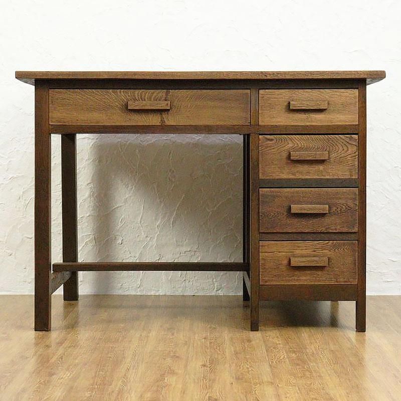 ナラ×ケヤキ材のレトロ片袖デスク｜幅106.5cm・収納力と実用性を備えた