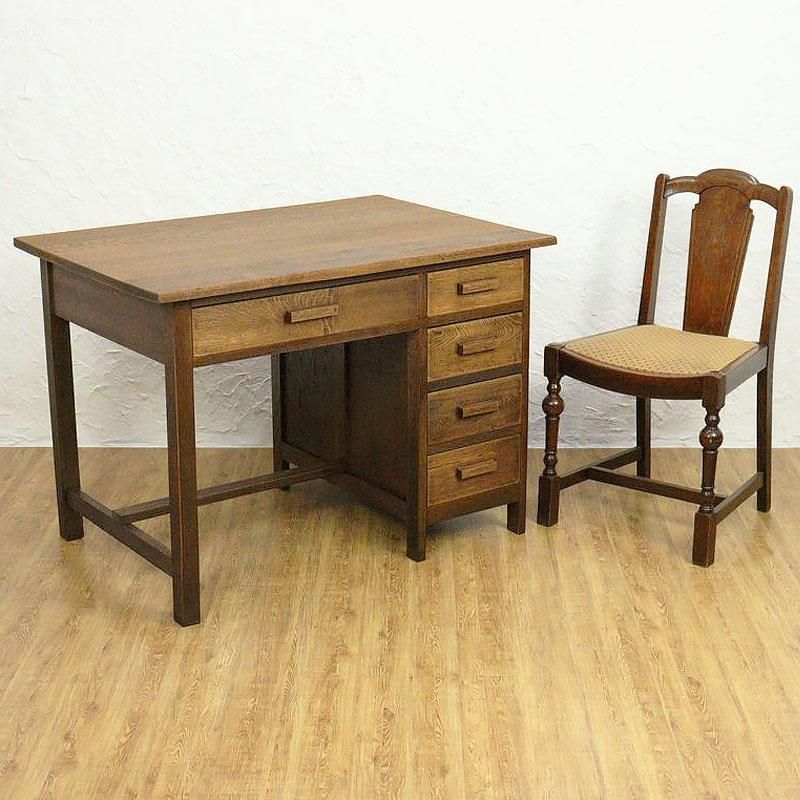 ナラ×ケヤキ材のレトロ片袖デスク｜幅106.5cm・収納力と実用性を備えた