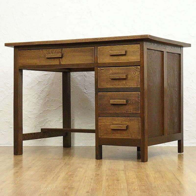 ナラ×ケヤキ材のレトロ片袖デスク｜幅106.5cm・収納力と実用性を備えた