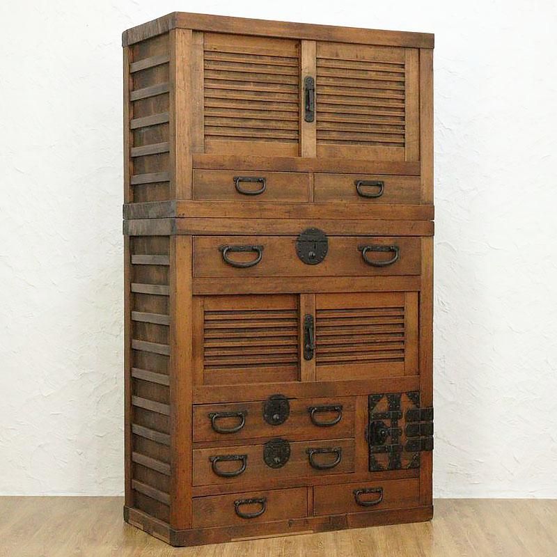 キャビネット 一間膳棚 近江水屋 二段重ね 明治大正時代 重厚感