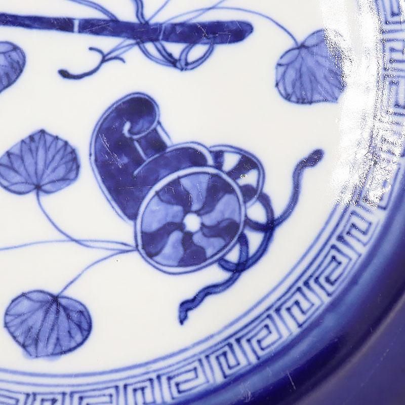 瑠璃藍色 手描き 大皿 飾り皿 盛り皿｜希少アンティーク｜和骨董江戸・明治