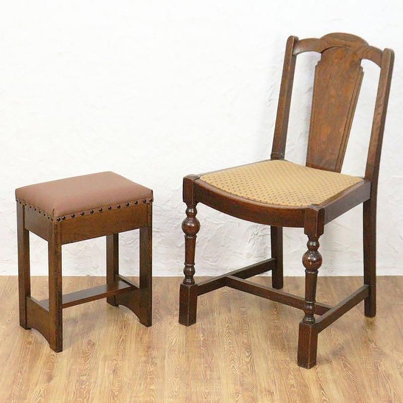 昭和初期のアンティークスツール｜幅34高さ45cm｜新しい座面で使い勝手◎