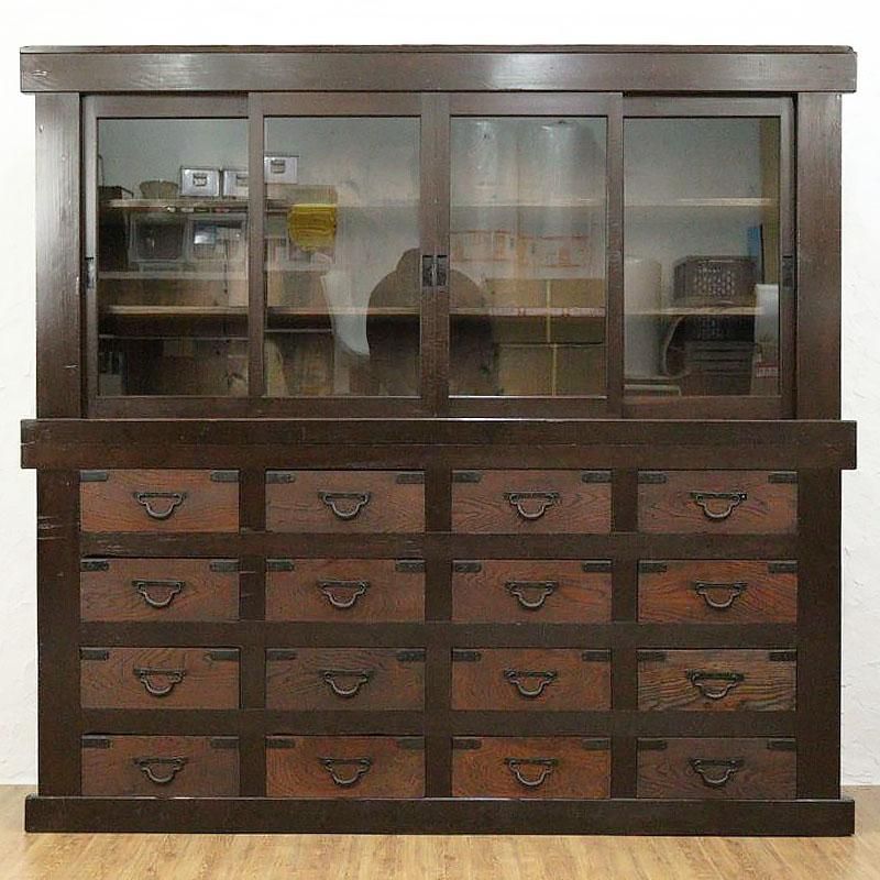 一間 水屋箪笥 食器棚 キャビネット 和家具 時代金具 アンティーク