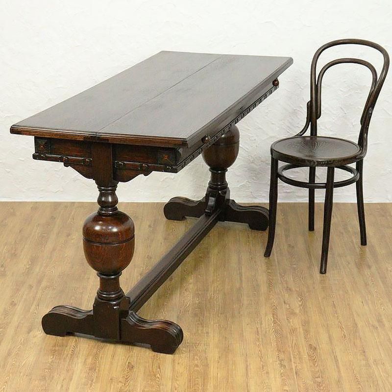 希少な細幅ドローリーフテーブル｜イギリス製アンティーク・彫刻入り