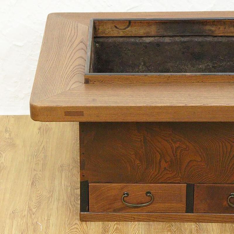 関西長火鉢 銅板落とし囲炉裏 五徳付き手炙り 古民具 関西長火鉢 銅板